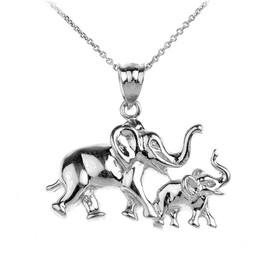 Silver Child and Mother Lucky Elephant Pendant Necklace