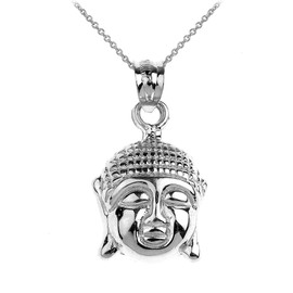 925 Sterling Silver Buddha Head Charm Pendant Necklace