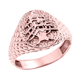 Rose Gold Textured Band Lebanese Cedar Tree Men's Ring