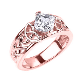 Rose Gold Celtic Knot Princess Cut CZ Engagement Ring