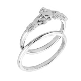 White Gold Claddagh Engagement Ring Set
