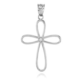 White Gold Dainty Open Cross Diamond Pendant