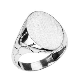 White Gold Nugget Band Oval Engravable Signet Ring