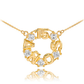 14K Yellow Gold 15 Años CZ Necklace