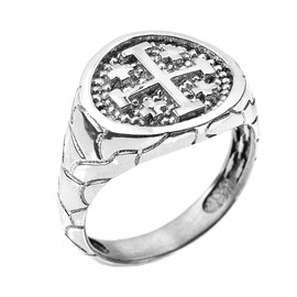 White Gold Jerusalem Crusaders Cross Men's Ring