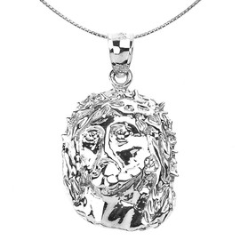 Polished Sterling Silver Jesus Face Pendant Necklace