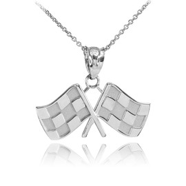 White Gold Racing Flags Pendant Necklace