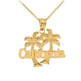 Yellow Gold California Palm Tree Pendant Necklace