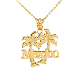 Yellow Gold Mexico Palm Tree Pendant Necklace