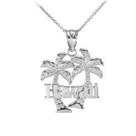 White Gold Hawaii Palm Tree Pendant Necklace