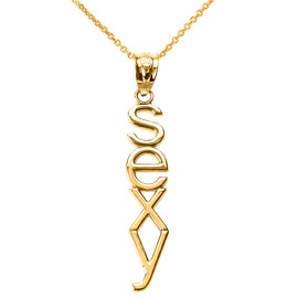 Yellow Gold Vertical "SEXY" Pendant Necklace