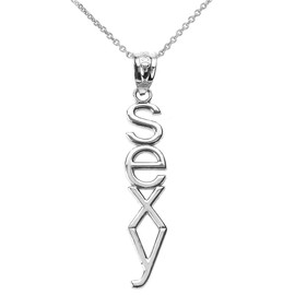 White Gold Vertical "SEXY" Pendant Necklace
