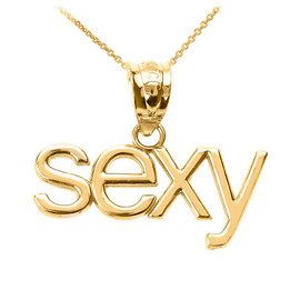 Yellow Gold Horizontal "SEXY" Pendant Necklace