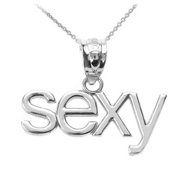 White Gold Horizontal "SEXY" Pendant Necklace