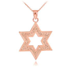 Rose Gold Textured Star Of David Pendant Necklace