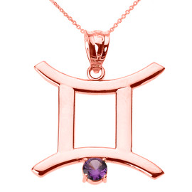 Rose Gold Gemini Zodiac Sign June Birthstone Pendant Necklace