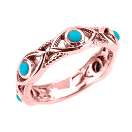 Rose Gold Milgrain Turquoise Evil Eye Good Luck Ring