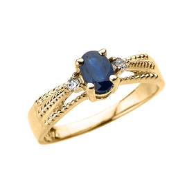 Elegant Yellow Gold Diamond and Blue Sapphire Proposal Engagement Ring