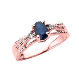 Elegant Rose Gold Diamond and Blue Sapphire Proposal Engagement Ring