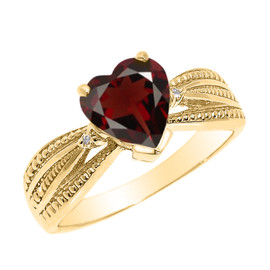 Beautiful Yellow Gold Garnet and Diamond Proposal Ring