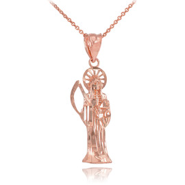 Rose Gold Santa Muerte Charm Necklace