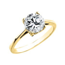 Yellow Gold 2.50 ct Cubic Zirconia Dainty Solitaire Engagement Ring