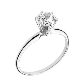 White Gold 1.50 ct Cubic Zirconia Dainty Solitaire Engagement Ring