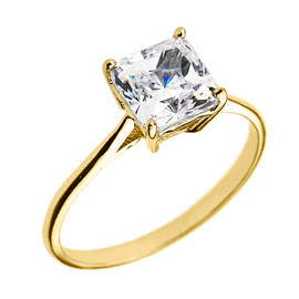 Yellow Gold 3.00 ct Princess Cut CZ Dainty Solitaire Engagement Ring