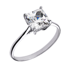 White Gold 3.00 ct Princess Cut CZ Dainty Solitaire Engagement Ring