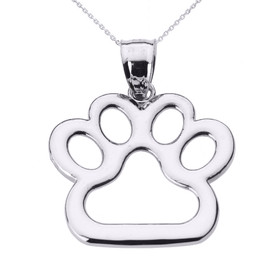 White Gold Dog Paw Print Pendant Necklace