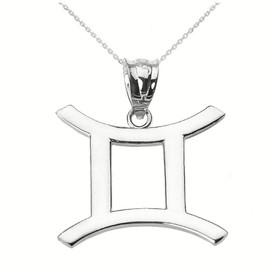 White Gold Gemini June Zodiac Sign Pendant Necklace