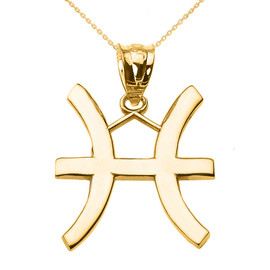 Yellow Gold Pisces March Zodiac Sign Pendant Necklace