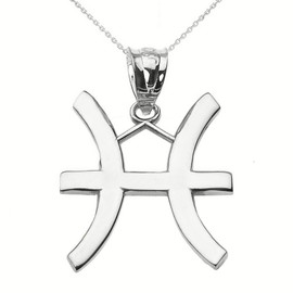 White Gold Pisces March Zodiac Sign Pendant Necklace