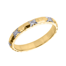 Yellow Gold 3 mm Hammered Stackable Diamond Ring