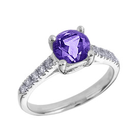 White Gold Diamond and Amethyst Solitaire Engagement Ring