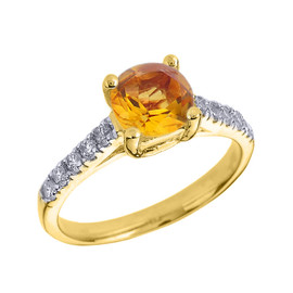 Yellow Gold Diamond and Citrine Solitaire Engagement Ring