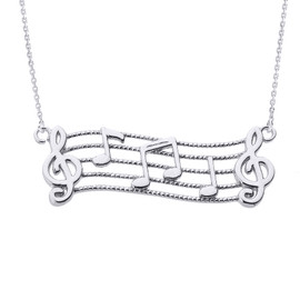 14k White Gold Treble Clef with Musical Notes Pendant Necklace