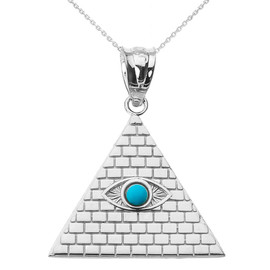 Sterling Silver Egyptian Pyramid with Turquoise Evil Eye Pendant