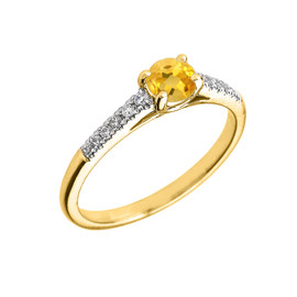 Yellow Gold Diamond and Citrine Engagement Proposal Ring