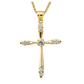 14k Yellow Gold 1/2 ct Diamond Cross Pendant Necklace