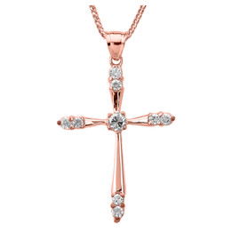 14k Rose Gold 1/2 ct Diamond Cross Pendant Necklace