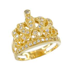 Yellow Gold Crown CZ Ring