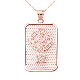 Rose Gold Trinity Knot Celtic Cross Pendant Necklace