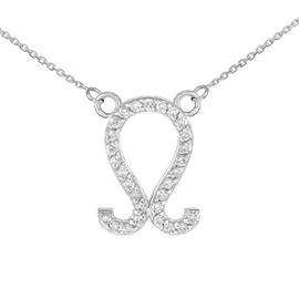 14K White Gold Leo Zodiac Sign Diamond Necklace