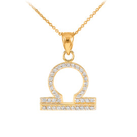 14K Gold Libra Zodiac Sign Diamond Pendant Necklace