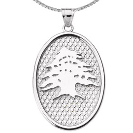 Sterling Silver Lebanese Cedar Tree Oval Pendant Necklace