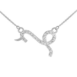 14K White Gold Capicorn Zodiac Sign Diamond Necklace