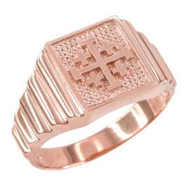 Rose Gold Jerusalem Cross Men's Ring