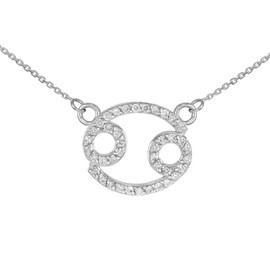 14K White Gold Cancer Zodiac Sign Diamond Necklace