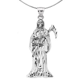 Sterling Silver Santa Muerte (Santisima Muerte) Holy Death Angel Pendant Necklace